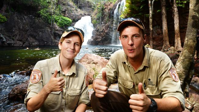 Park Rangers Wendy Heywood and Jaco Venter at Florence Falls are excited for the 39 million-dollar upgrade to the Litchfield National Park.