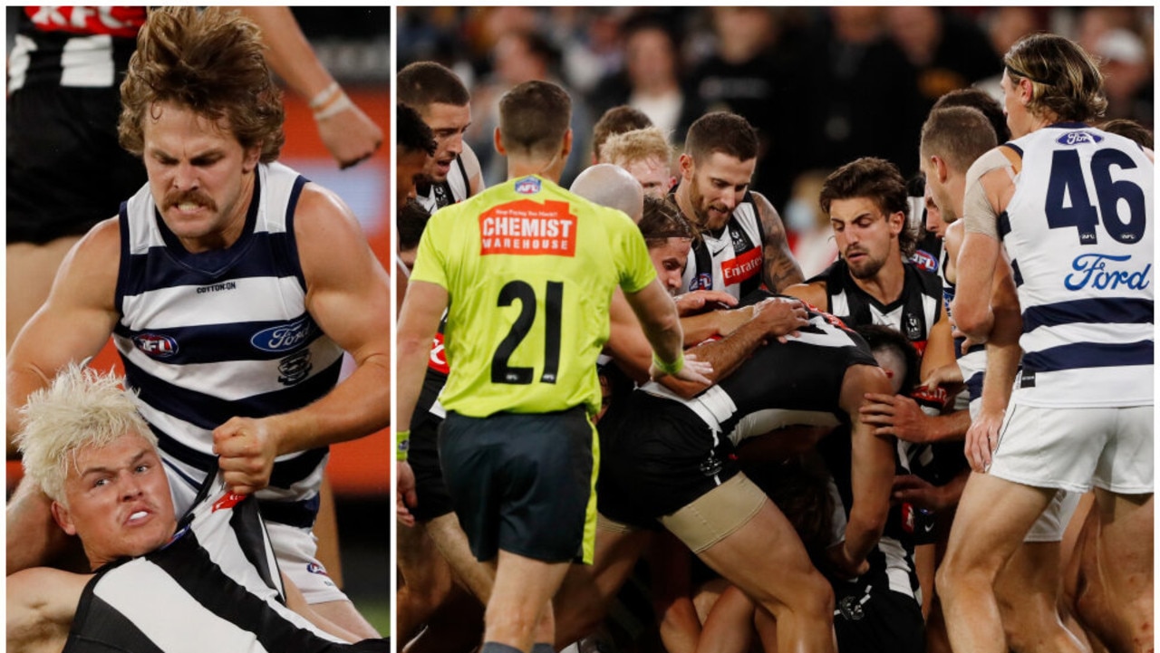 A huge brawl erupted between Geelong and Collingwood.