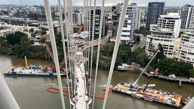 The much-anticipated Kangaroo Point Bridge is 85 per cent complete. Photo: Brisbane City Council.