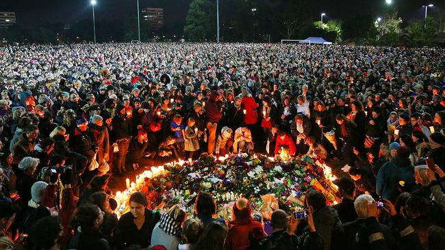 A Princes Park vigil in her honour attracted thousands of mourners. Picture: Michael Dodge