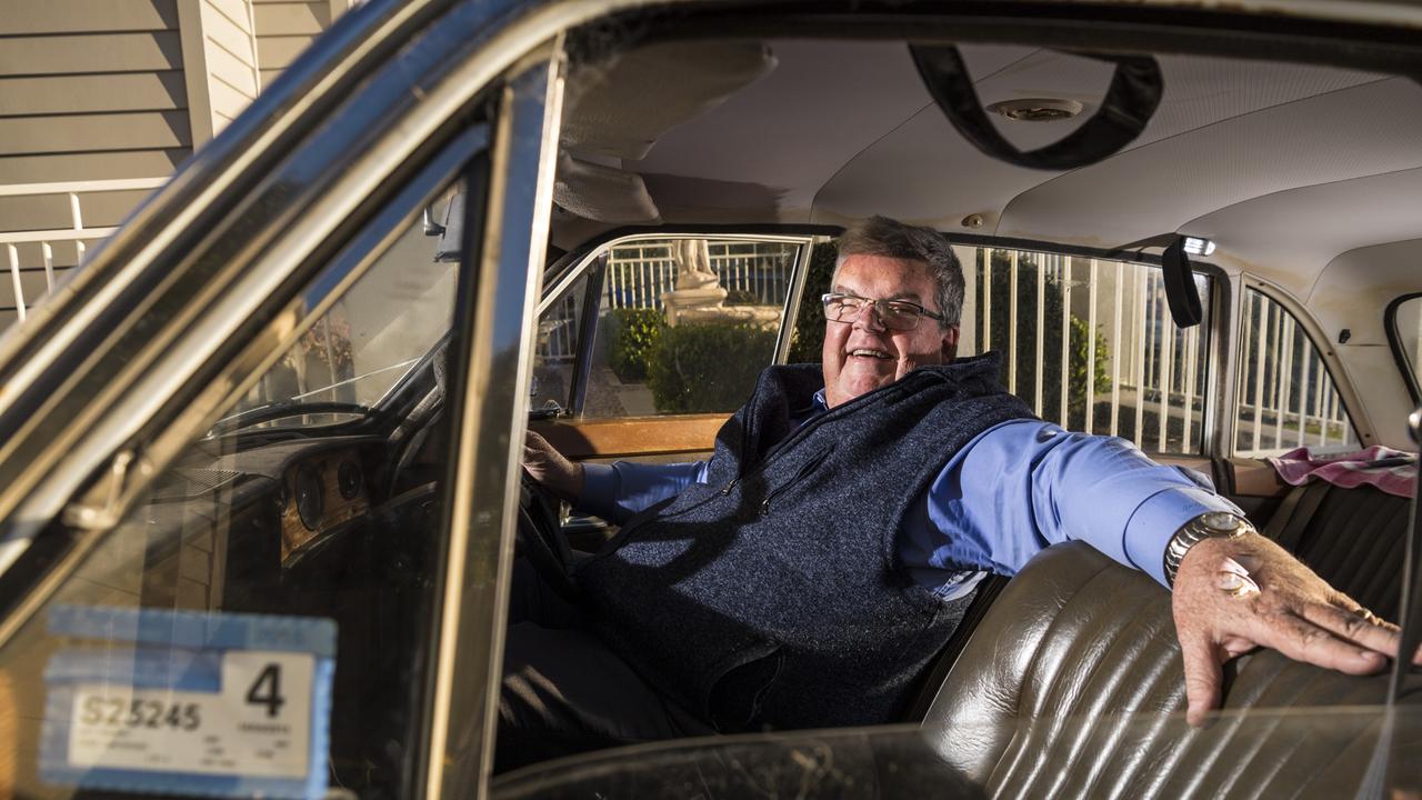 Derek Tuffield with his restoration project, a Triumph car, as the Lifeline Darling Downs CEO announces his retirement, Tuesday, August 17, 2021. Picture: Kevin Farmer