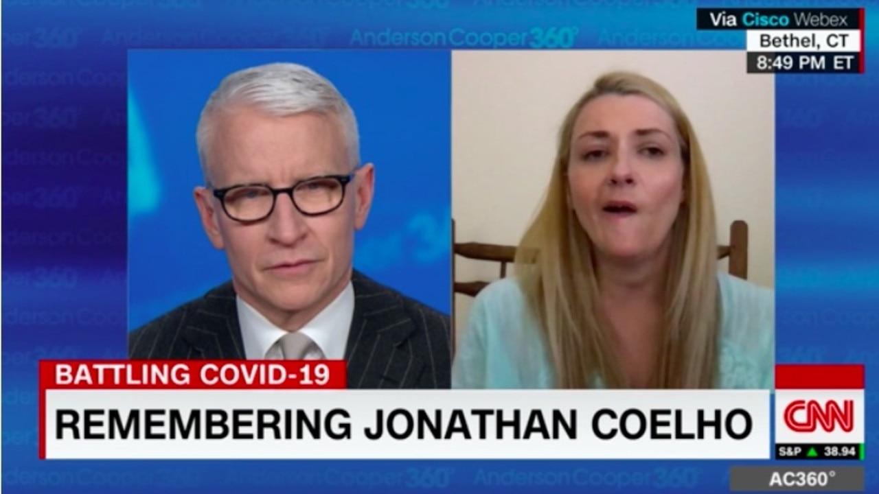 Mr Cooper and Mrs Coelho cry together on live TV over the death of her husband Jonathan.