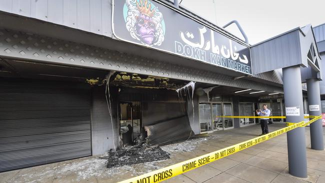 Police and fire crews were called to DokhKan Market on Bridge Rd, Pooraka, to reports of a fire at a business. Picture: RoyVPhotography