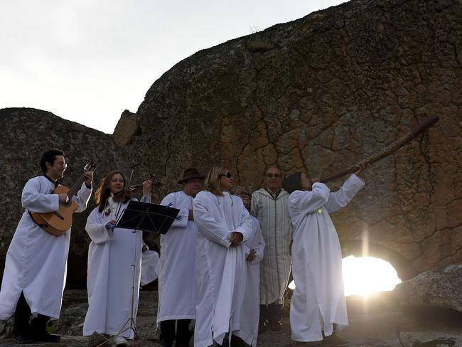 Performers at a shrine in Portugal. Picture: FRANCISCO LEONG.