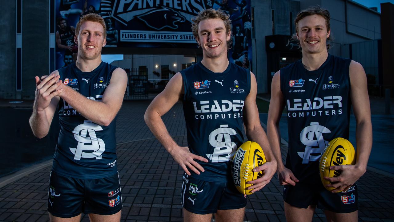 South Adelaide’s Matthew Roberts, Jason Horne-Francis and Arlo Draper are three of SA’s top draft prospects. Picture: Tom Huntley