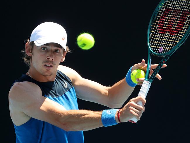 MELBOURNE, JANUARY 13, 2025: 2025 Australian Open Tennis, Day Two. Australian Alex de Minaur trains on Court 17. Picture: Mark Stewart