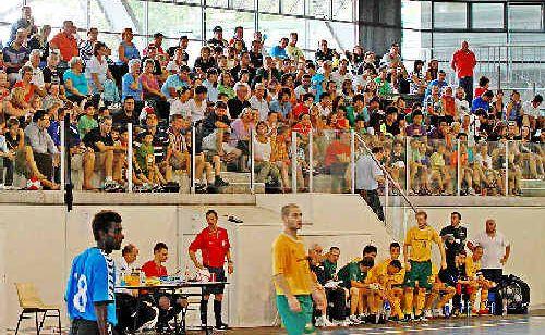 The Australian Futsal team played NSW Thunder on Sunday in Sydney as a fundraiser for the orphaned Sherry children. Picture: Damian Briggs