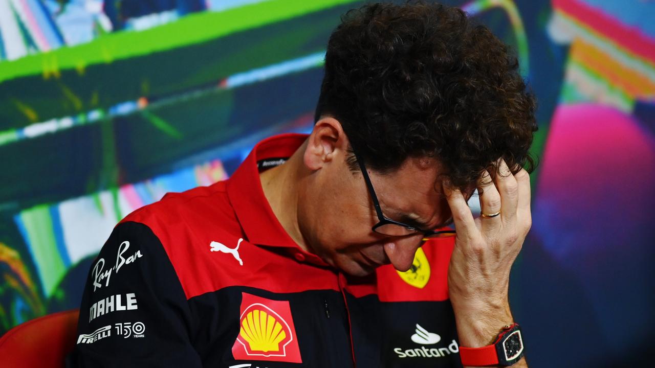 MONZA, ITALY - SEPTEMBER 10: Scuderia Ferrari Team Principal Mattia Binotto attends the Team Principals Press Conference prior to final practice ahead of the F1 Grand Prix of Italy at Autodromo Nazionale Monza on September 10, 2022 in Monza, Italy. (Photo by Dan Mullan/Getty Images)