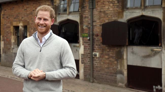 Prince Harry, Duke of Sussex, speaks to members of the media at Windsor Castle following the announcement that his wife, Meghan, had given birth.