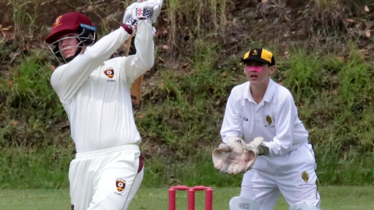 St Peters batsman donahue hits out on Pink Stumps Day at Saints. PIC; CHRIS THOMAS