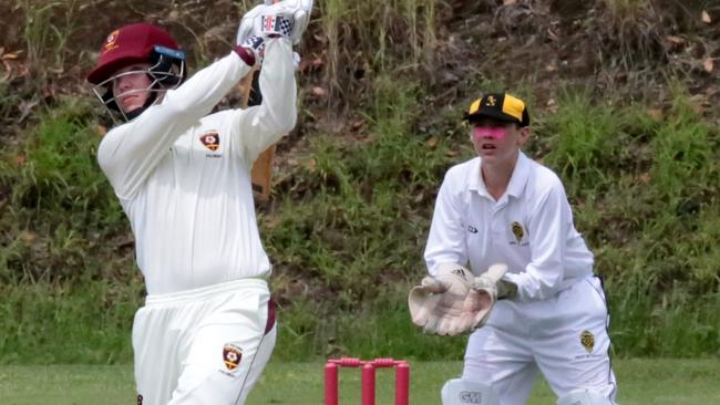 St Peters batsman donahue hits out on Pink Stumps Day at Saints. PIC; CHRIS THOMAS