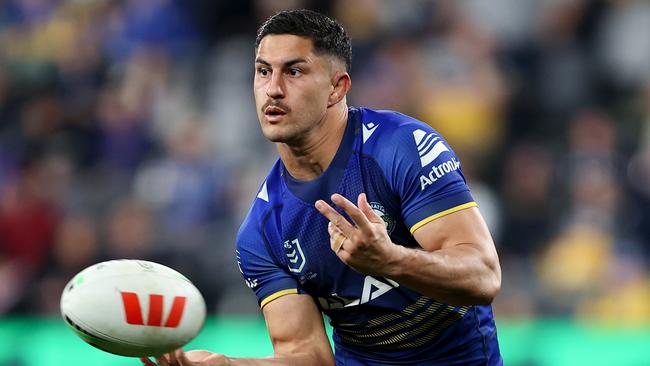 SYDNEY, AUSTRALIA - JULY 26: Dylan Brown of the Eels pbduring the round 21 NRL match between Parramatta Eels and Melbourne Storm at CommBank Stadium, on July 26, 2024, in Sydney, Australia. (Photo by Brendon Thorne/Getty Images)