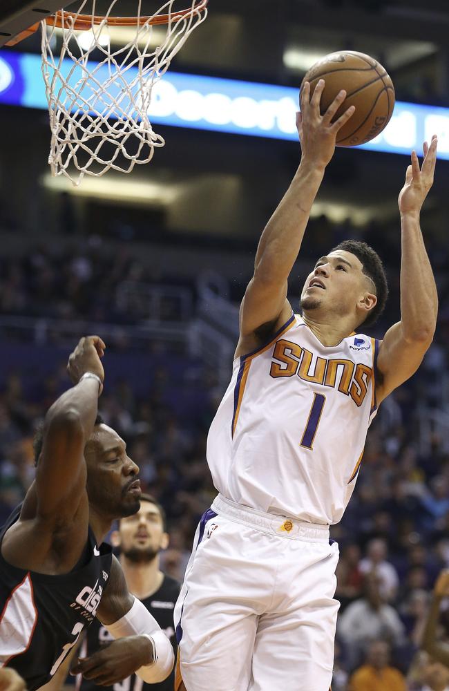 Phoenix Suns guard Devin Booker torched Washington with a 50 piece, but couldn’t get the W. Picture: AP