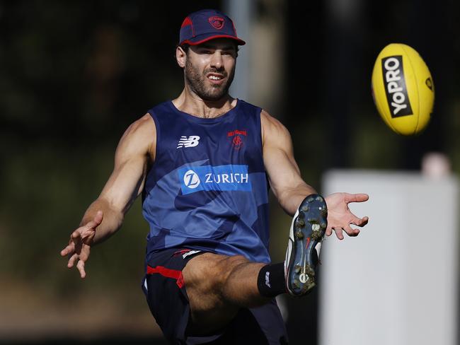 NCA. MELBOURNE, AUSTRALIA. 7th March, 2025 .  AFL. Melbourne training at Goschs Paddock.  Christian Petracca of the Demons  during todays light session . Picture: Michael Klein