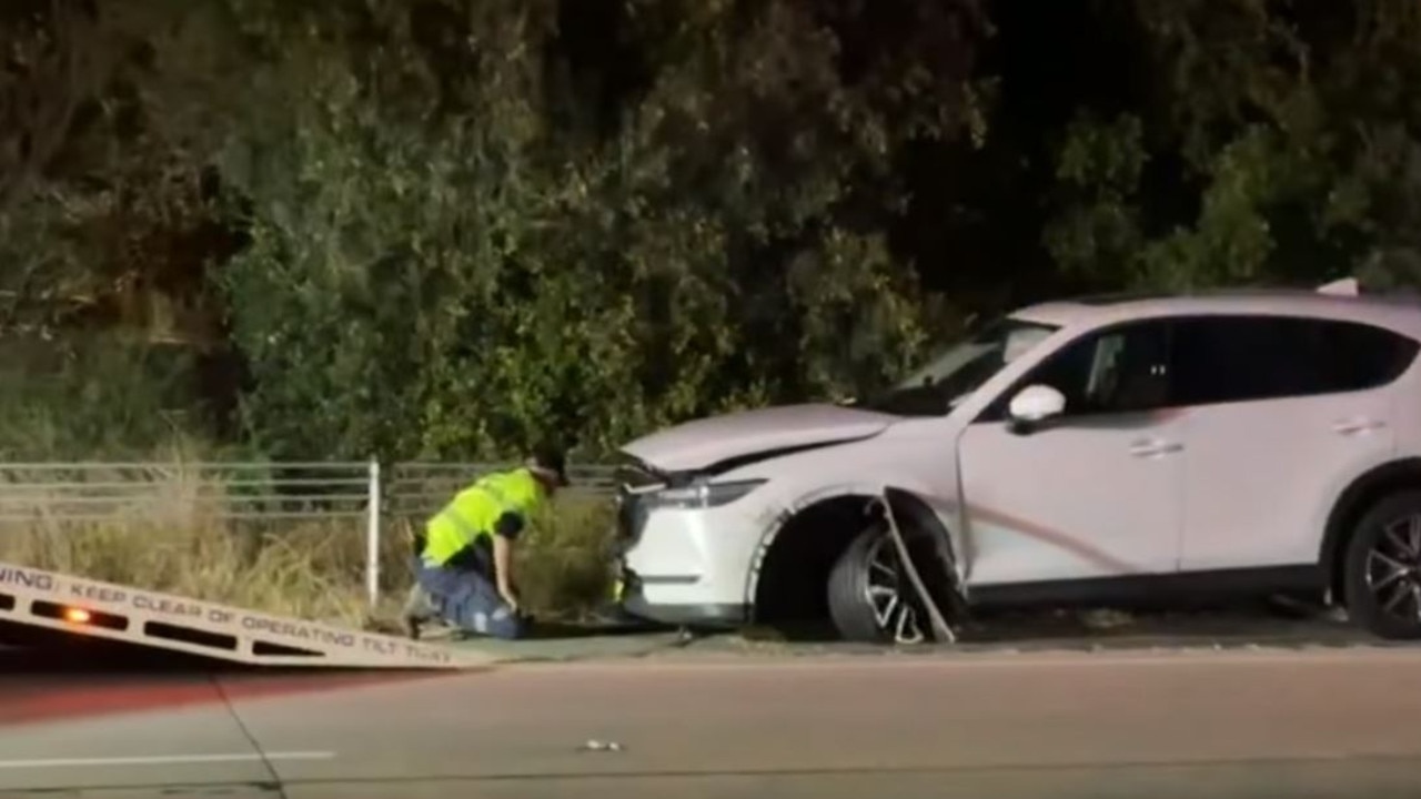 Scene of an accident on the M1 in Pimpama which involved a stolen vehicle. Picture: Nine Gold Coast News.