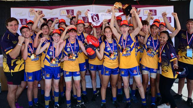 The Jindalee Jags won the Under 14 Central Gold grand final, beating Wests Juniors. Image: AFLQ