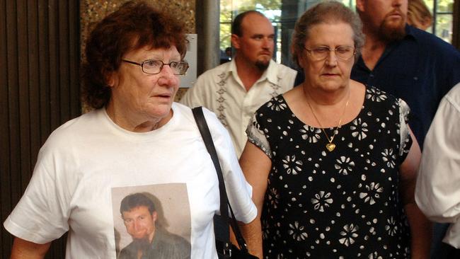 Josephine Brace (left), mother of murder victim Damien Meredith leaves NSW Supreme Court in Sydney on Friday, February 24, 2006. Picture: Mick Tsikas