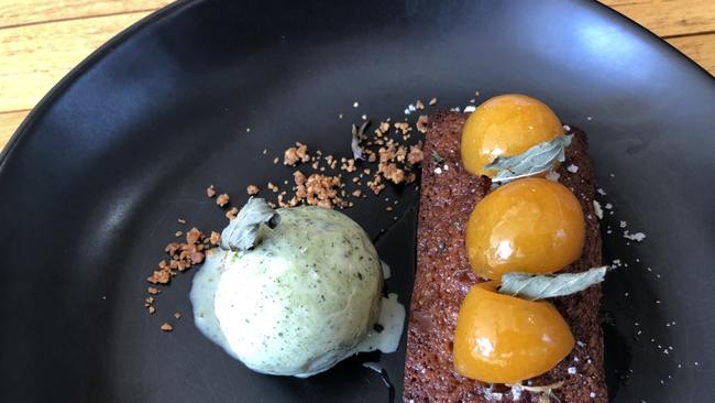 Citrus cake and poached cumquats at Watervale Hotel, Clare Valley.