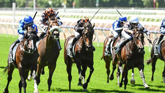 Benedetta (third from left) finished fourth in the Newmarket Handicap behind Cylinder (left). Picture: Vince Caligiuri/Getty Images