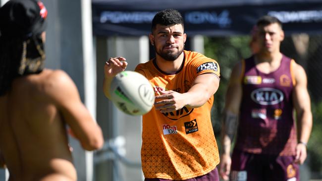 The Broncos’ David Fifita has been friends with fellow forward Tino Fa’asuamaleaui for years. Picture: AAP Image/Darren England