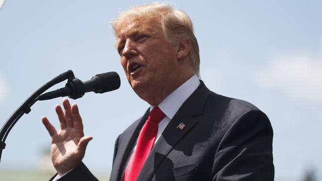 President Donald Trump speaks at Krasinski Square. Picture: AP