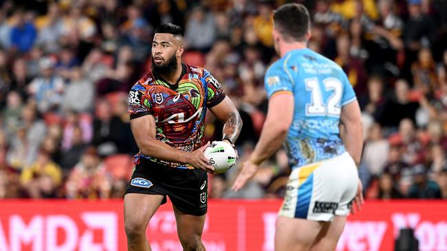 Payne Haas was booed by Broncos fans at Suncorp Stadium. Picture: Bradley Kanaris/Getty Images