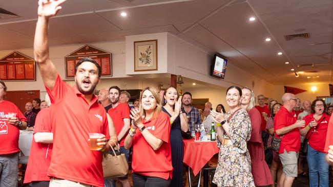 Imagery from the NT Labor Election Party at Waratah Football Club, Darwin. The ABC predicts Labor will retain government. Picture: Che Chorley