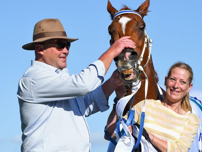 A buoyant Peter Moody with Flamberge after winning the Group 1 Oakleigh Plate. Picture: Getty Images