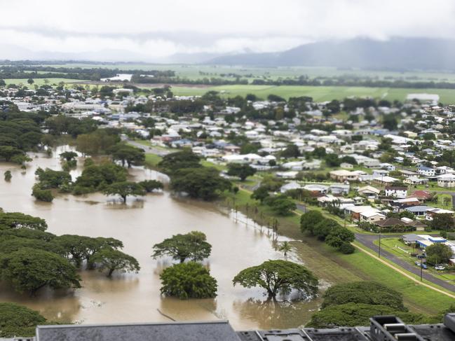 An aerial view of the flood affected area in Ingham. Picture: Bradley Darvill