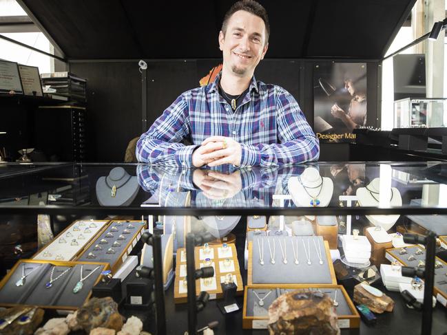 Luke Eliasz, from Earthfire Opals, said his Salamanca Market stall was much more popular with Chinese tourists, with very few visiting his Brooke St Pier store. Picture: RICHARD JUPE