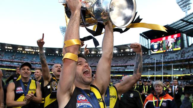 Trent Cotchin with the premiership cup. Picture: Phil Hillyard