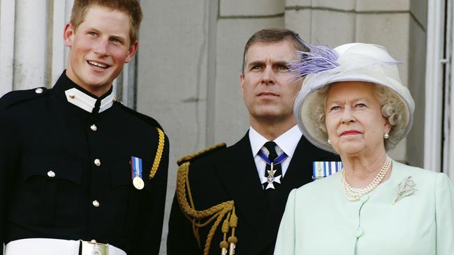 Harry, Andrew and the Queen in younger days. Picture: Anwar Hussein/Getty Images