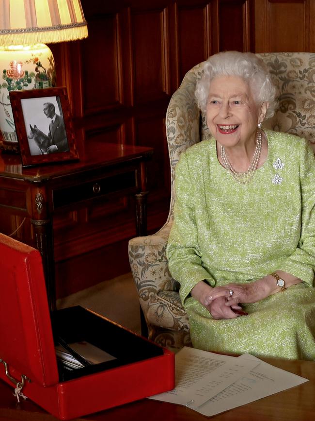 She was still working her way through the reams of tedious paperwork dumped on her via government red box every day. Picture: Chris Jackson/Buckingham Palace via Getty Images