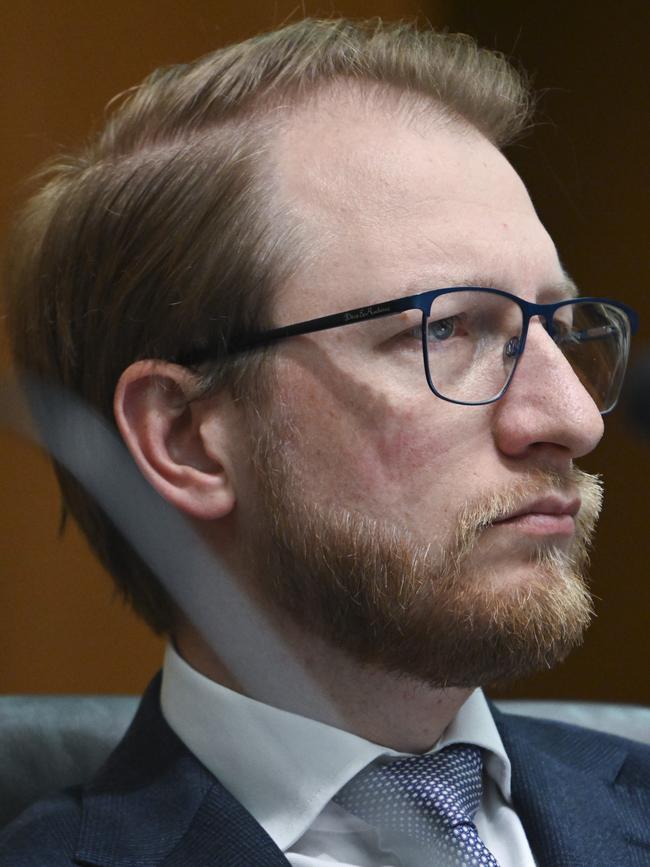 Liberal senator James Paterson during Senate estimates. Picture: NCA NewsWire / Martin Ollman