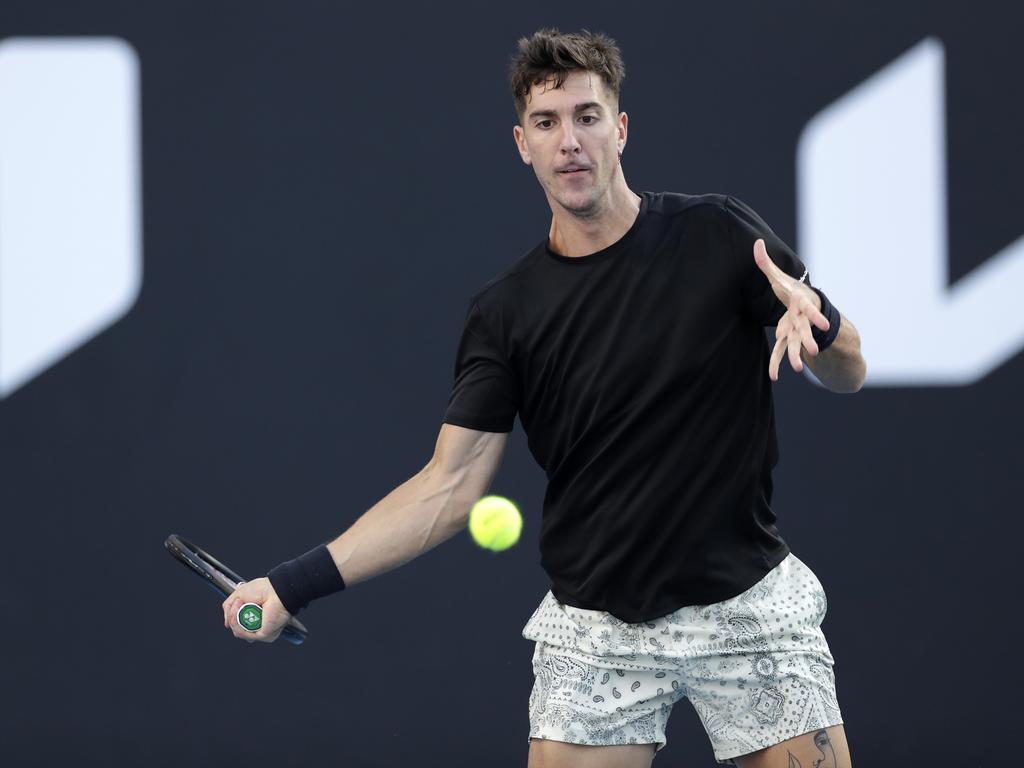 Thanasi Kokkinakis couldn’t find his form from Adelaide as he fell to defeat against Germany’s Yannick Hanfmann. Picture: Mackenzie Sweetnam/Getty Images