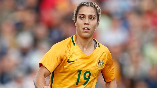 SYDNEY, AUSTRALIA - SEPTEMBER 16: Katrina Gorry of Australia during the women's international match between the Australian Matildas and Brazil at Pepper Stadium on September 16, 2017 in Sydney, Australia. (Photo by Zak Kaczmarek/Getty Images)