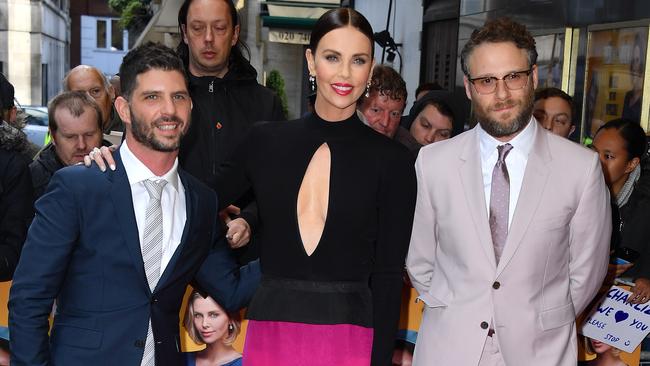 Jonathan Levine, Charlize Theron and Seth Rogen at a special screening of Long Shot in London this week. Picture: Gareth Cattermole/Getty Images