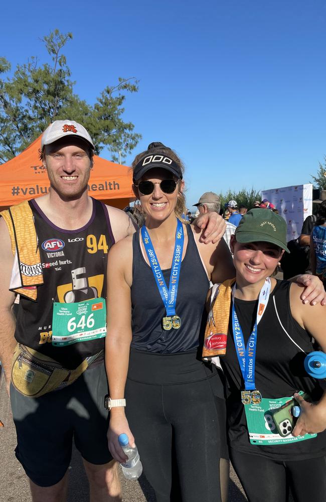 (L-R) Grant Gallus, Heather Whitaker and Isabella Mellios took part in the NT City2Surf on Sunday.