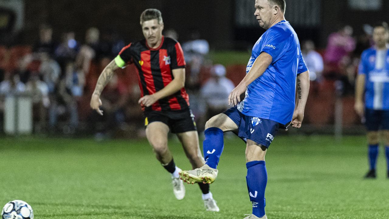 Brendan Willmot of Rockville Rovers against Gatton Redbacks in FQPL3 Darling Downs men grand final at Clive Berghofer Stadium, Saturday, August 31, 2024. Picture: Kevin Farmer