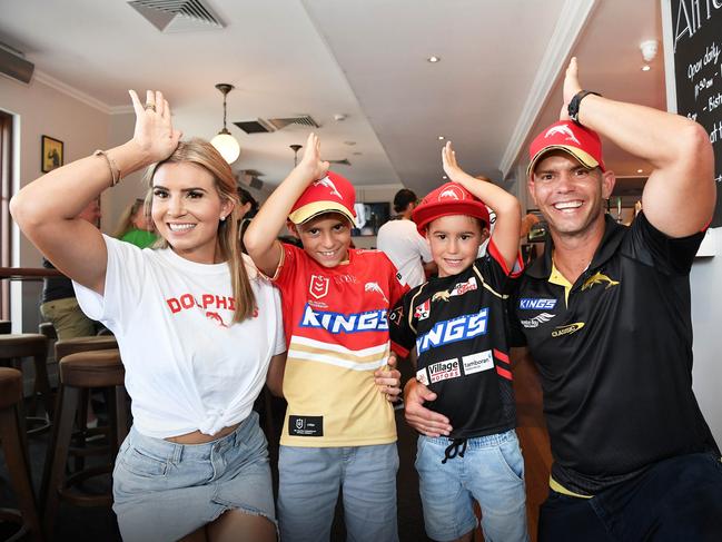 NRL:Roosters V Dolphins, Suncorp Stadium. Pictured at The Lord Alfred is Jess, Jaxson, Jai and Brad Saunders. Photo: Patrick Woods.