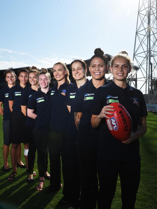 Angela Foley, Tayla Thorn, Sally Riley, Sophie Armitstead, Abbey Holmes, Heather Anderson, Stevie-Lee Thompson, Jasmine Anderson and Lauren O’Shea (below) <s1>made the Crows list for the AFL Women's League.</s1>