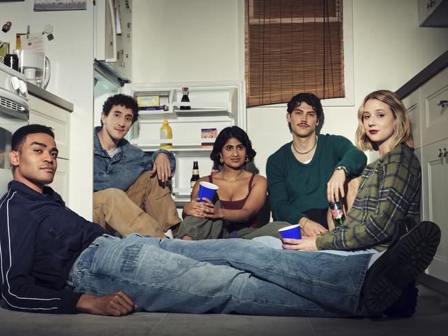 Amita Rao as Issa, Malik Elassal as Samir, Owen Thiele as Anton, Jack Innanen as Paul Baker, Lucy Freyer as Billie in Adults. Picture: Pari Dukovic/FX