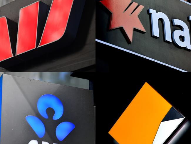 A composite image of signage of Australia's 'big four' banks ANZ, Westpac, the Commonwealth Bank (CBA) and the National Australia Bank (NAB) signage in Sydney, Saturday, May 5, 2018. (AAP Image/Joel Carrett) NO ARCHIVING