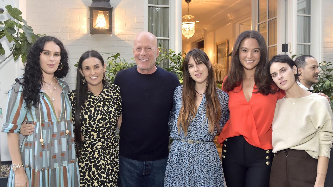 Rumer Willis, Demi Moore, Bruce Willis, Scout Willis, Emma Heming Willis and Tallulah Willis. Picture: Stefanie Keenan/Getty Images