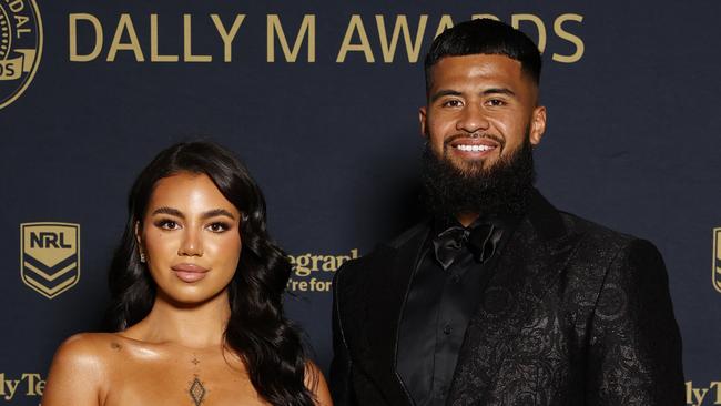 SYDNEY, AUSTRALIA - NCA NewsWire Photos - 27 SEPTEMBER, 2023: Payne Hass and Leilani Mohenoa on the red carpet of the 2023 Dally M Awards, held at Royal Randwick Racecourse. Picture: NCA NewsWire / Jonathan Ng