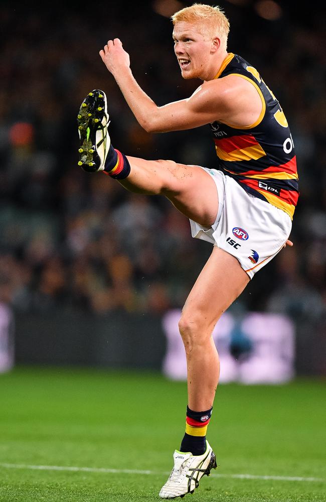 Elliott Himmelberg kicked two goals in the SANFL on Saturday and played back-up ruckman to Sam Jacobs as he eyes Josh Jenkins’ spot in the senior side. Picture: Daniel Kalisz (Getty)