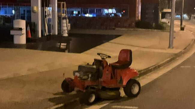 A man was caught driving a ride-on lawnmower down the wrong side of the road in a Queensland last month. Picture: Supplied