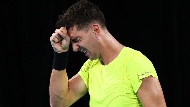 Thanasi Kokkinakis’ went down in three sets in his Davis Cup return. Picture: Getty Images