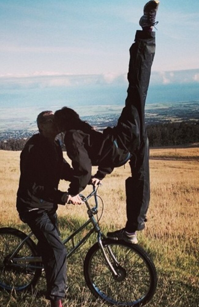 Livingston strikes an athletic pose at the Haleakala volcano, Maui. Picture: Instagram