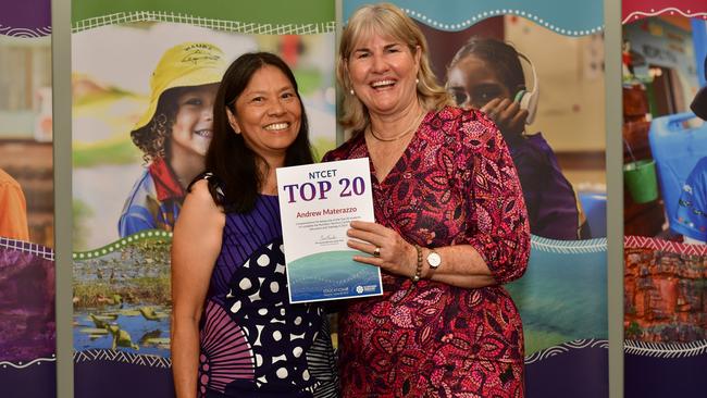 A relative accepted a certificate on behalf of Andrew Materazzo, who was one of the top NTCET students of 2023. Picture: Pema Tamang Pakhrin